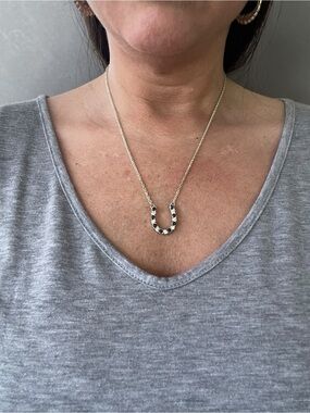 Vintage Horseshoe Genuine Sapphire Foil Back Rhinestone Pendant Necklace